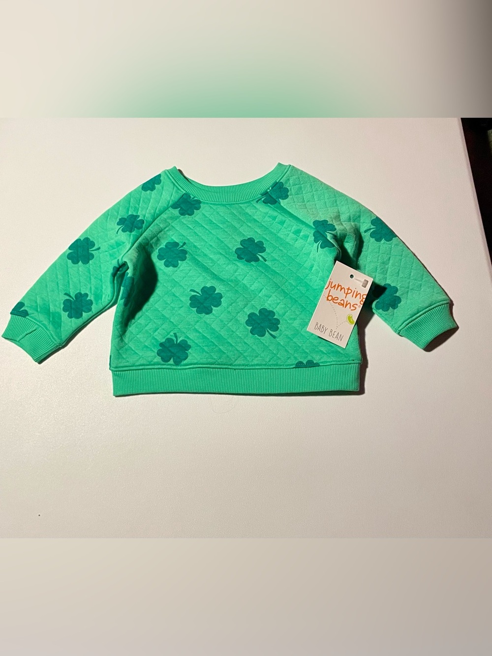 Kohl’s Jumping Beans Green Quilted Shamrock Raglan Crewneck Sweatshirt Top 6M